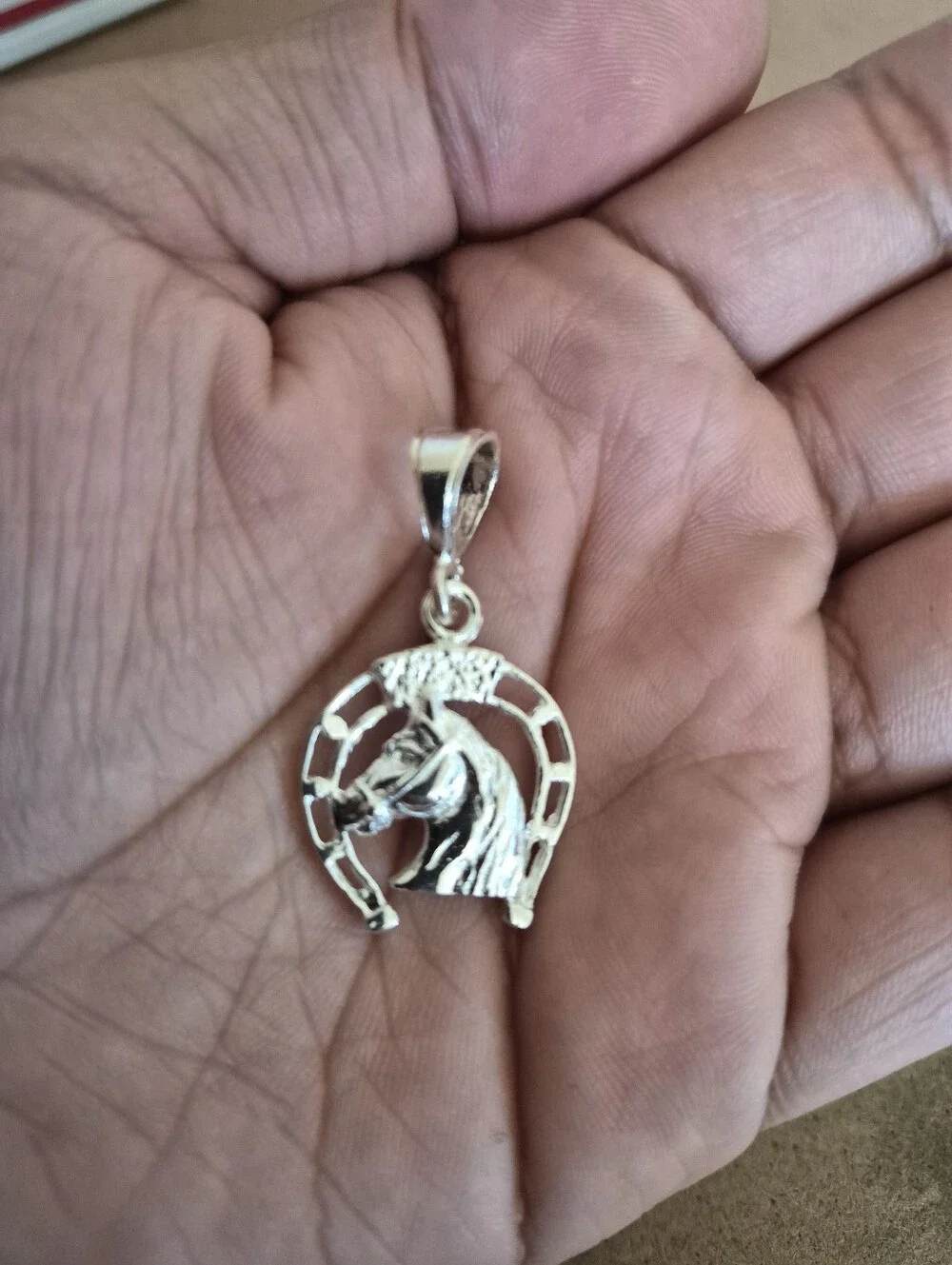 .925 Sterling Silver Horse inside a Horseshoe Pendant, Jewelry